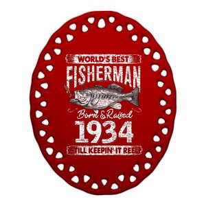 87 Years Old Fisherman Born In 1934 Fisherman 87th Birthday Ceramic Oval Ornament