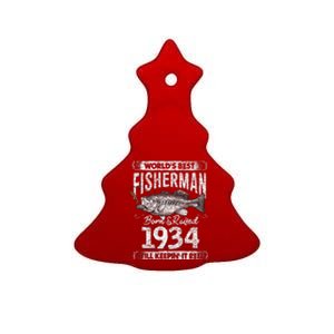 87 Years Old Fisherman Born In 1934 Fisherman 87th Birthday Ceramic Tree Ornament