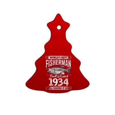 87 Years Old Fisherman Born In 1934 Fisherman 87th Birthday Ceramic Tree Ornament