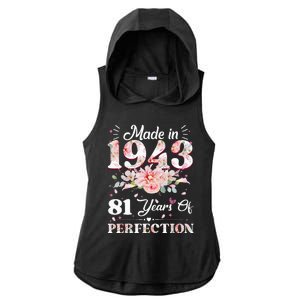 81 Year Old Made In 1943 Floral 81st Birthday Gifts Ladies PosiCharge Tri-Blend Wicking Draft Hoodie Tank