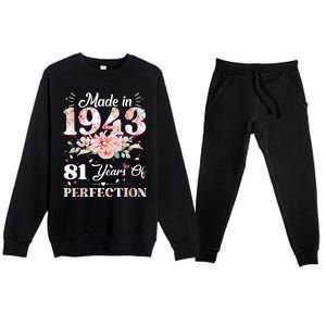 81 Year Old Made In 1943 Floral 81st Birthday Gifts Premium Crewneck Sweatsuit Set