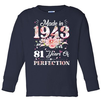 81 Year Old Made In 1943 Floral 81st Birthday Gifts Toddler Long Sleeve Shirt