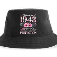 80 Year Old Made In 1943 Floral 80th Birthday Gifts Wom.e.n Sustainable Bucket Hat