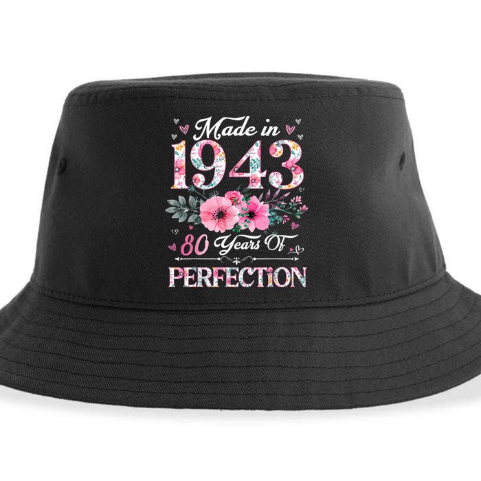80 Year Old Made In 1943 Floral 80th Birthday Gifts Wom.e.n Sustainable Bucket Hat