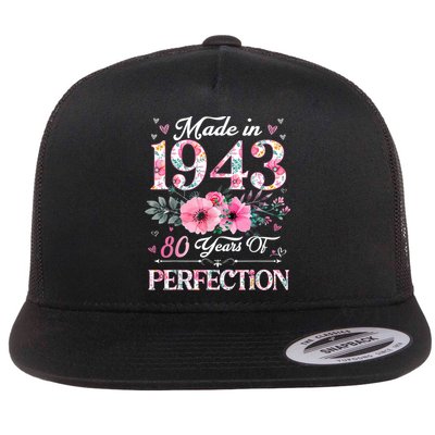 80 Year Old Made In 1943 Floral 80th Birthday Gifts Wom.e.n Flatbill Hat