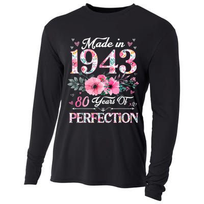 80 Year Old Made In 1943 Floral 80th Birthday Gifts Wom.e.n Cooling Performance Long Sleeve Crew
