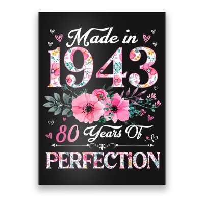 80 Year Old Made In 1943 Floral 80th Birthday Gifts Wom.e.n Poster