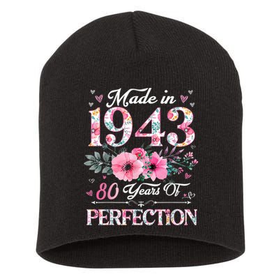 80 Year Old Made In 1943 Floral 80th Birthday Gifts Wom.e.n Short Acrylic Beanie