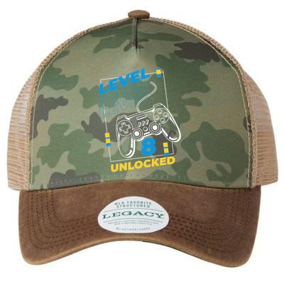 8 Year Old Gamer Gaming 8th Birthday Level 8 Unlocked Legacy Tie Dye Trucker Hat