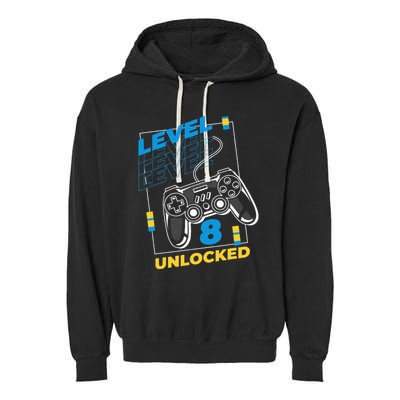 8 Year Old Gamer Gaming 8th Birthday Level 8 Unlocked Garment-Dyed Fleece Hoodie