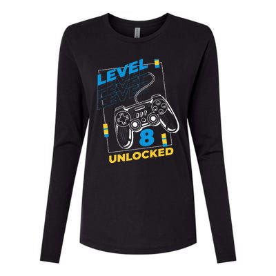 8 Year Old Gamer Gaming 8th Birthday Level 8 Unlocked Womens Cotton Relaxed Long Sleeve T-Shirt