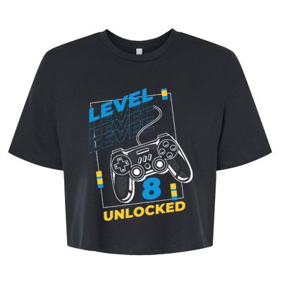 8 Year Old Gamer Gaming 8th Birthday Level 8 Unlocked Bella+Canvas Jersey Crop Tee