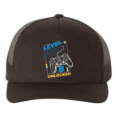 8 Year Old Gamer Gaming 8th Birthday Level 8 Unlocked Yupoong Adult 5-Panel Trucker Hat