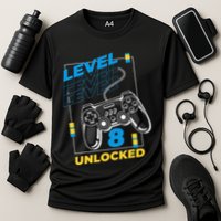 8 Year Old Gamer Gaming 8th Birthday Level 8 Unlocked Cooling Performance Crew T-Shirt