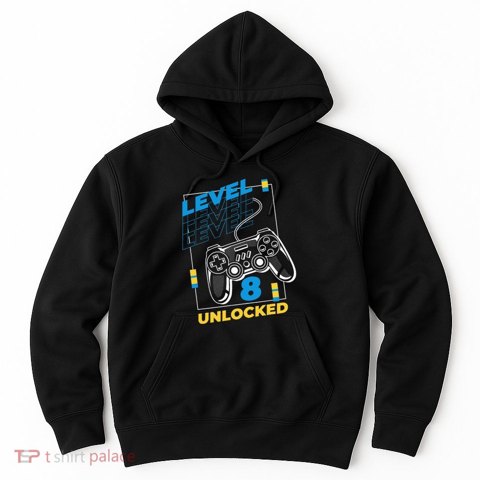 8 Year Old Gamer Gaming 8th Birthday Level 8 Unlocked Hoodie