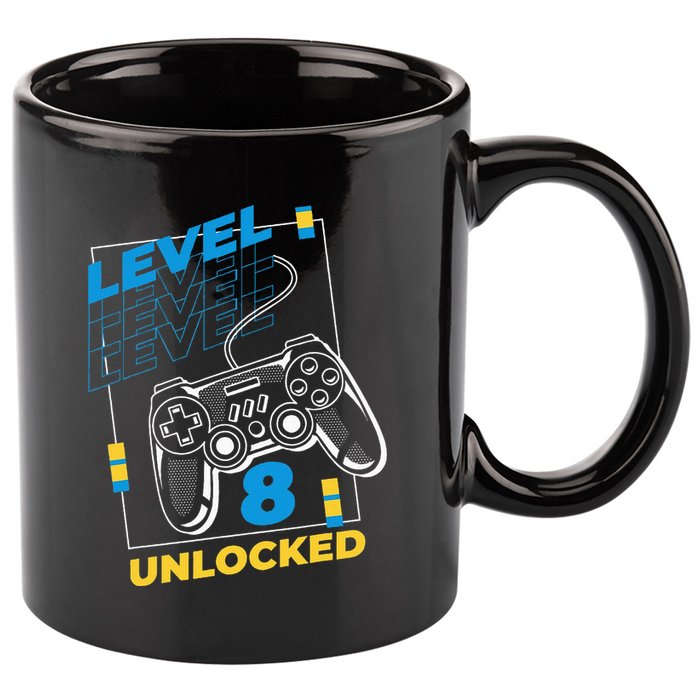 8 Year Old Gamer Gaming 8th Birthday Level 8 Unlocked 11oz C Handle Ceramic Mug