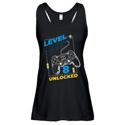 8 Year Old Gamer Gaming 8th Birthday Level 8 Unlocked Ladies Essential Flowy Tank