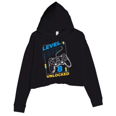 8 Year Old Gamer Gaming 8th Birthday Level 8 Unlocked Crop Fleece Hoodie