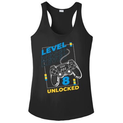 8 Year Old Gamer Gaming 8th Birthday Level 8 Unlocked Ladies PosiCharge Competitor Racerback Tank