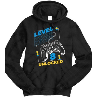 8 Year Old Gamer Gaming 8th Birthday Level 8 Unlocked Tie Dye Hoodie