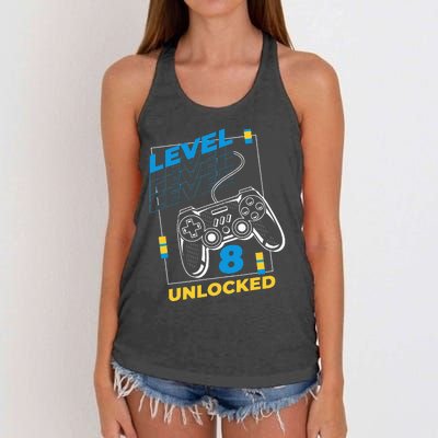 8 Year Old Gamer Gaming 8th Birthday Level 8 Unlocked Women's Knotted Racerback Tank