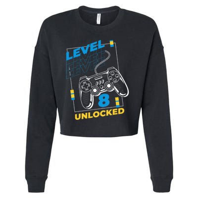 8 Year Old Gamer Gaming 8th Birthday Level 8 Unlocked Cropped Pullover Crew