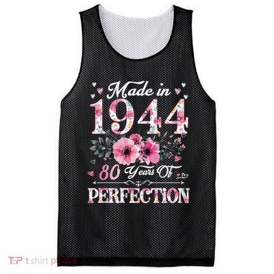 80 Year Old Made In 1944 Floral 80th Birthday Mesh Reversible Basketball Jersey Tank