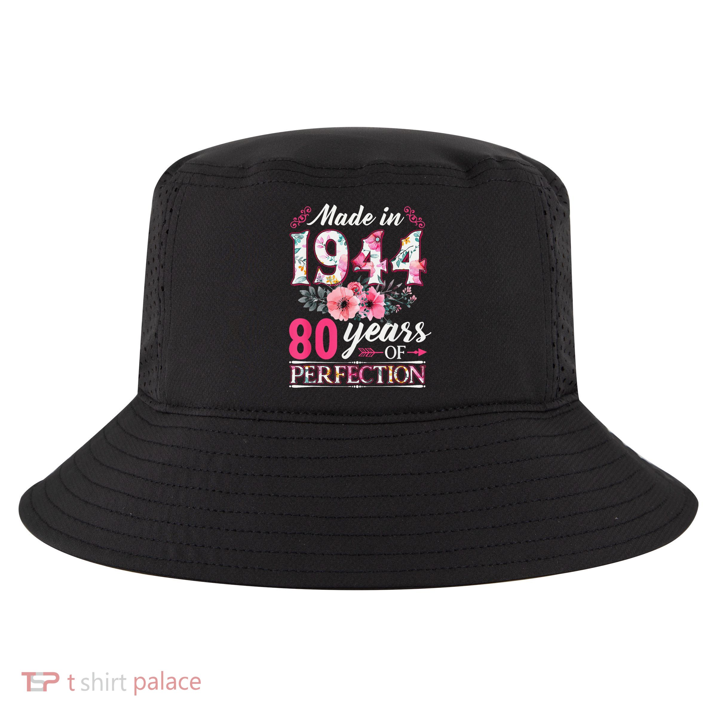 80 Year Old Made In 1944 Floral Flower 80th Birthday Cool Comfort Performance Bucket Hat