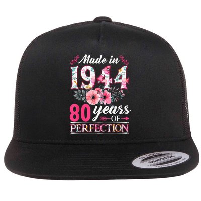 80 Year Old Made In 1944 Floral Flower 80th Birthday Flatbill Hat