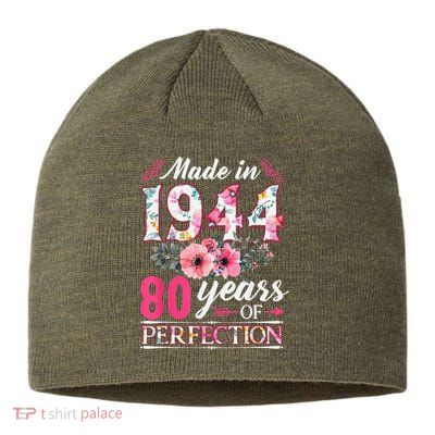 80 Year Old Made In 1944 Floral Flower 80th Birthday Sustainable Beanie