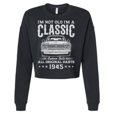 80 Year Old Gifts Vintage Classic Car 1945 80th Birthday Cropped Pullover Crew