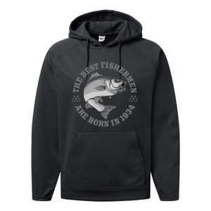 89 Year Old Fisherman Fishing 1934 89th Birthday Gift Performance Fleece Hoodie