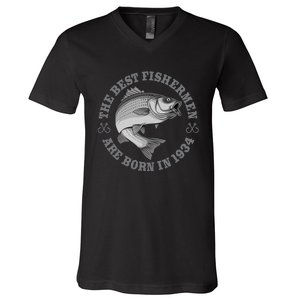 89 Year Old Fisherman Fishing 1934 89th Birthday Gift V-Neck T-Shirt