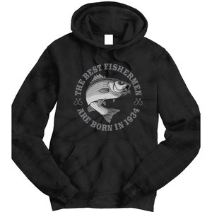 89 Year Old Fisherman Fishing 1934 89th Birthday Gift Tie Dye Hoodie