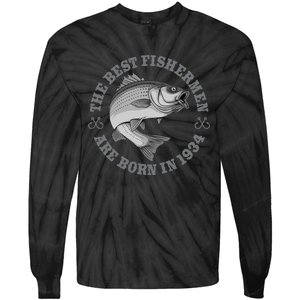 89 Year Old Fisherman Fishing 1934 89th Birthday Gift Tie-Dye Long Sleeve Shirt