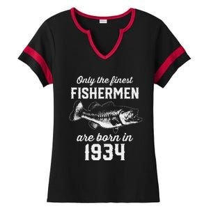 89 Year Old Fisherman Fishing 1934 89th Birthday Ladies Halftime Notch Neck Tee