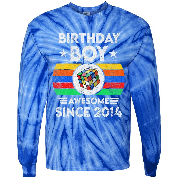 8 Years Old Awesome Since 2014 Birthday Speed Cubing Tie-Dye Long Sleeve Shirt