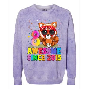 8 Years Old 8th Birthday Red Panda Awesome Since 2015 Colorblast Crewneck Sweatshirt