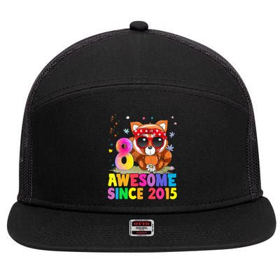 8 Years Old 8th Birthday Red Panda Awesome Since 2015 7 Panel Mesh Trucker Snapback Hat