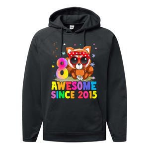 8 Years Old 8th Birthday Red Panda Awesome Since 2015 Performance Fleece Hoodie