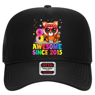 8 Years Old 8th Birthday Red Panda Awesome Since 2015 High Crown Mesh Back Trucker Hat