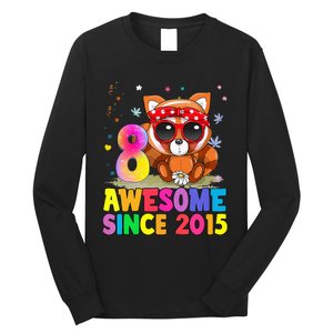 8 Years Old 8th Birthday Red Panda Awesome Since 2015 Long Sleeve Shirt