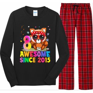 8 Years Old 8th Birthday Red Panda Awesome Since 2015 Long Sleeve Pajama Set