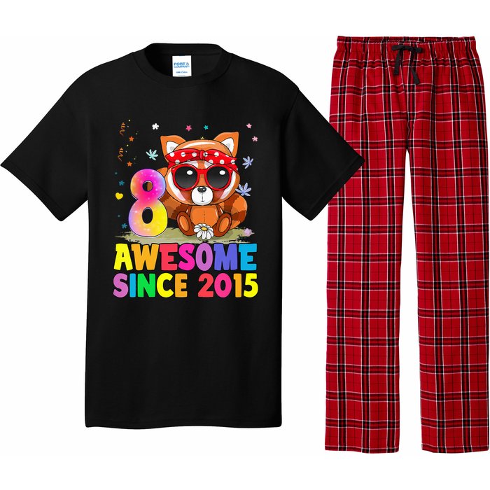 8 Years Old 8th Birthday Red Panda Awesome Since 2015 Pajama Set