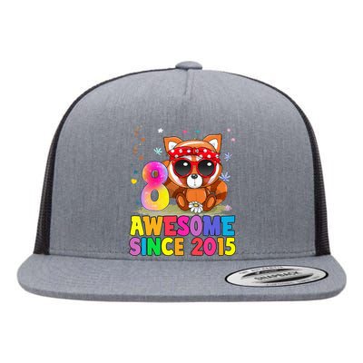 8 Years Old 8th Birthday Red Panda Awesome Since 2015 Flat Bill Trucker Hat