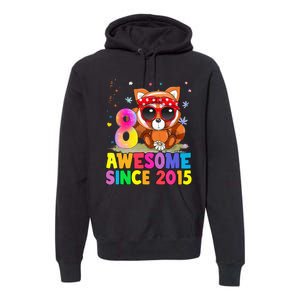 8 Years Old 8th Birthday Red Panda Awesome Since 2015 Premium Hoodie