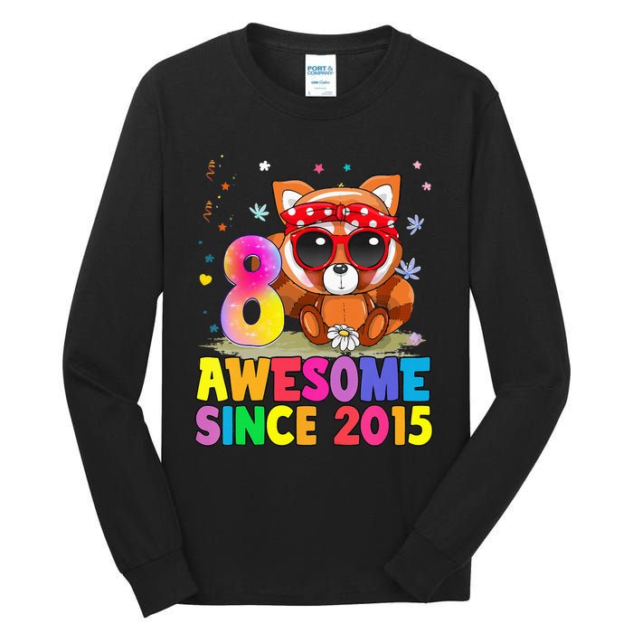 8 Years Old 8th Birthday Red Panda Awesome Since 2015 Tall Long Sleeve T-Shirt