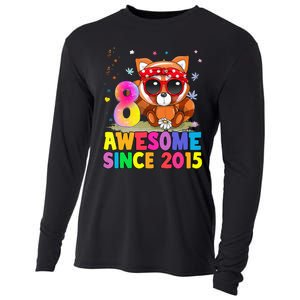 8 Years Old 8th Birthday Red Panda Awesome Since 2015 Cooling Performance Long Sleeve Crew