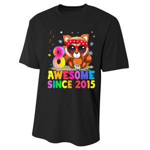 8 Years Old 8th Birthday Red Panda Awesome Since 2015 Performance Sprint T-Shirt