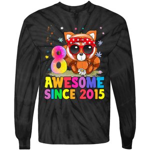 8 Years Old 8th Birthday Red Panda Awesome Since 2015 Tie-Dye Long Sleeve Shirt